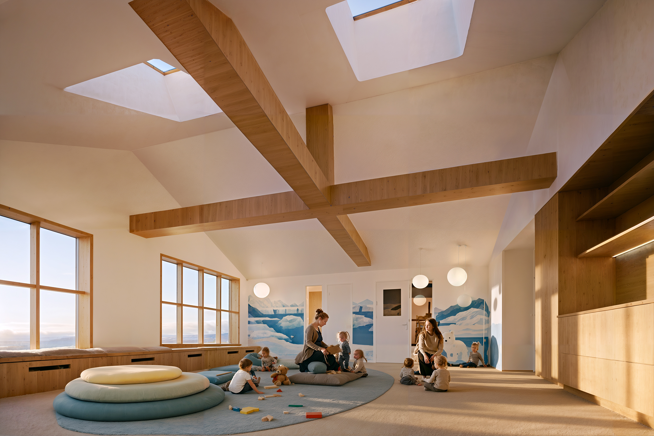 Reykjavík Kindergarten under construction sastudio Tiago Sá sustainable architecture iceland winner first prize 1st kindergarten award mention arquitetura leed suastainability